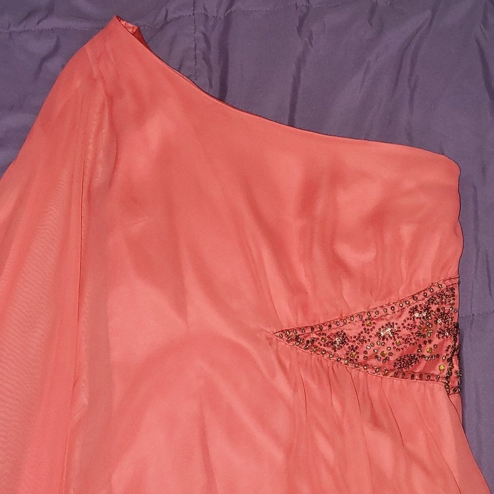 FREE PEOPLE Dancing in the moonlight Beaded dress sz 4 Papaya Coral Chiffon NWOT - Picture 2 of 14